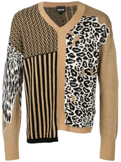 Shop Just Cavalli Asymmetric Patterned Sweater In Neutrals