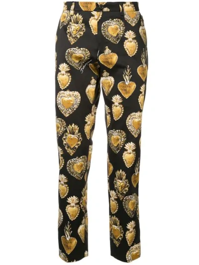 Shop Dolce & Gabbana Sacred Heart Print Trousers In Black