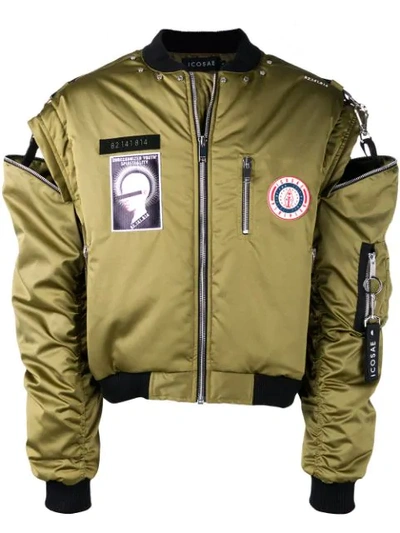 Shop Icosae Cold Shoulder Bomber Jacket - Green