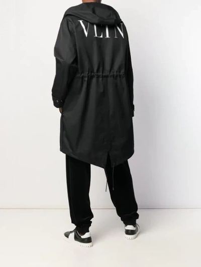 Shop Valentino Vltn Print Parka Coat In Black