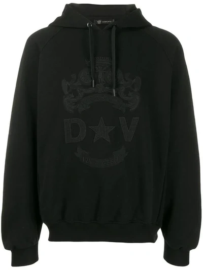 Shop Versace Bandiera Motif Hoodie In Black
