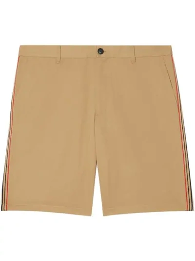 Shop Burberry Icon Stripe Detail Cotton Twill Chino Shorts In A1366