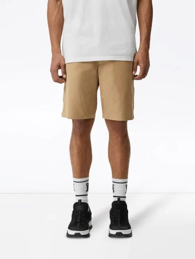 Shop Burberry Icon Stripe Detail Cotton Twill Chino Shorts In A1366