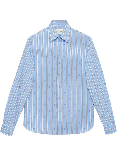 Shop Gucci Bee Stripe Fil Coupé Cotton Shirt In Blue