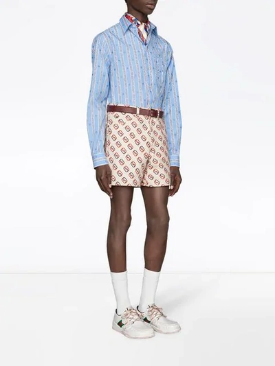 Shop Gucci Bee Stripe Fil Coupé Cotton Shirt In Blue