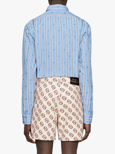 Shop Gucci Bee Stripe Fil Coupé Cotton Shirt In Blue