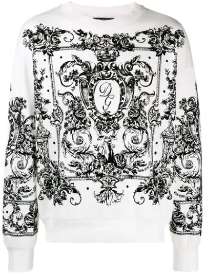 Shop Dolce & Gabbana Floccato Logo Pullover In White ,black