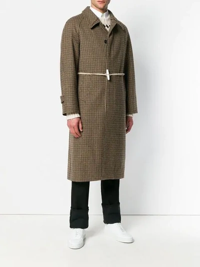 Shop Maison Margiela Houndstooth Rope Fastening Coat In Brown