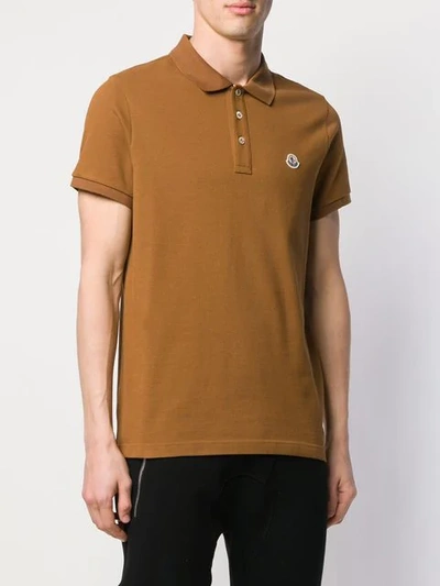 Shop Moncler Logo Patch Polo Shirt In Brown