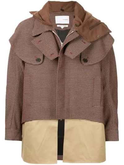 Shop Yoshiokubo Oversized Houndstooth Hunting Coat In Brown