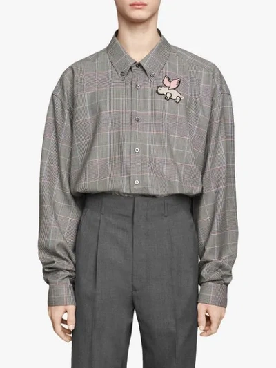 Shop Gucci Oversized-hemd Mit Patch In 1307 Grey