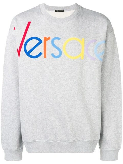 Shop Versace Embroidered Logo Sweater In Grey