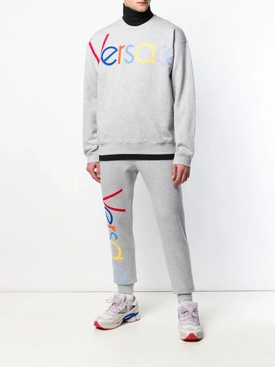 Shop Versace Embroidered Logo Sweater In Grey