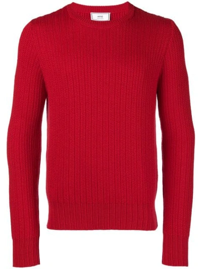 Shop Ami Alexandre Mattiussi Ribbed Crew Neck Sweater In Red