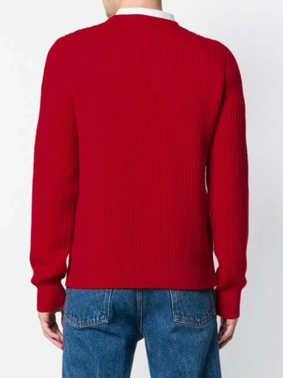 Shop Ami Alexandre Mattiussi Ribbed Crew Neck Sweater In Red