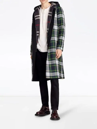 Shop Burberry Check Detail Zipped Hoodie In Black