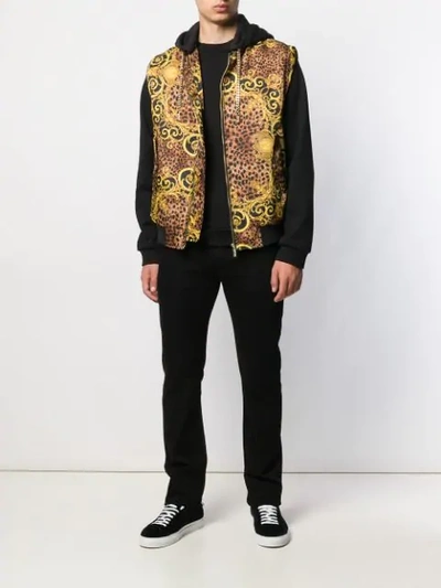 Shop Versace Jeans Couture Patterned Sleeveless Jacket In Gold