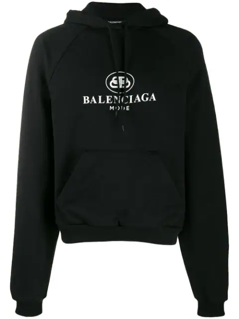 Balenciaga Bb Mode Logo-print Cotton Hooded Sweatshirt In Black | ModeSens