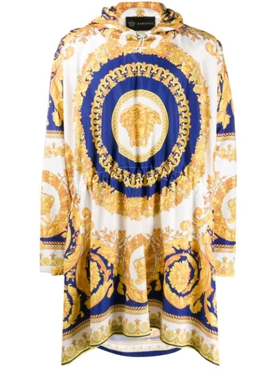 Shop Versace Barocco Print Hooded Coat In White