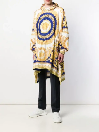 Shop Versace Barocco Print Hooded Coat In White