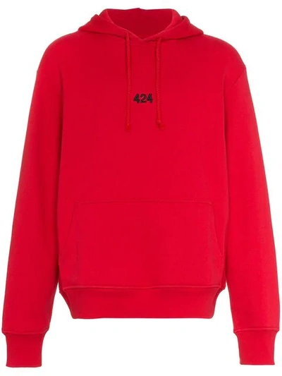 Shop 424 Logo Embroidered Cotton Hoodie In Red