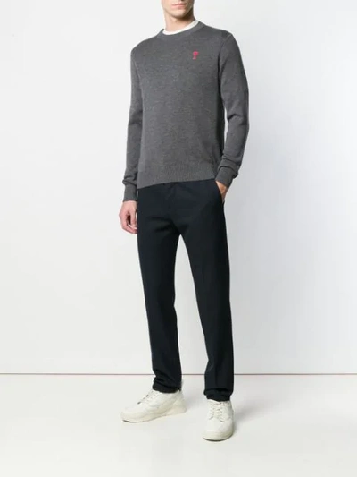 Shop Ami Alexandre Mattiussi Crewneck Sweater Ami De Coeur Patch In Grey