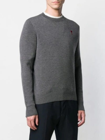 Shop Ami Alexandre Mattiussi Crewneck Sweater Ami De Coeur Patch In Grey