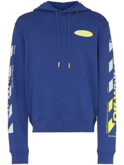 Shop Off-white Diagonal Arrow Logo Print Cotton Hoodie In Blue