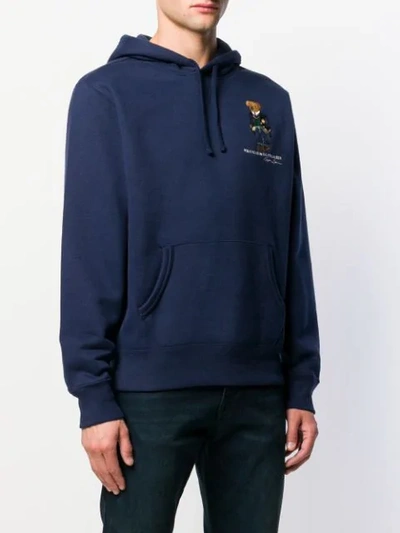 Shop Polo Ralph Lauren Polo Bear Embroidered Hoodie In Blue