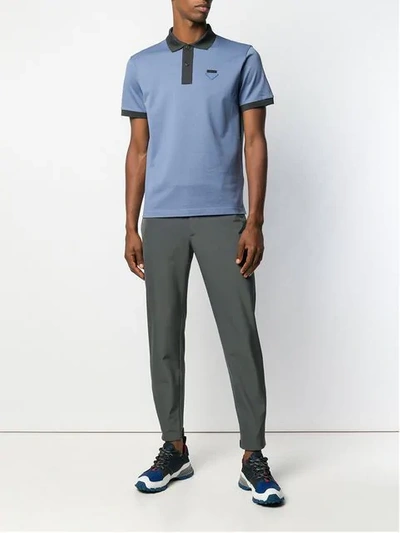 Shop Prada Ribbed Polo T-shirt In Blue