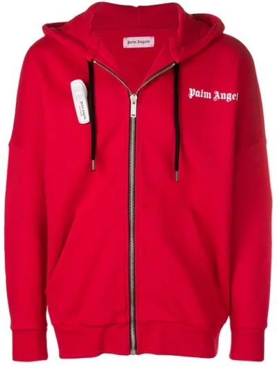 Shop Palm Angels Zipped Logo Hoodie In Red