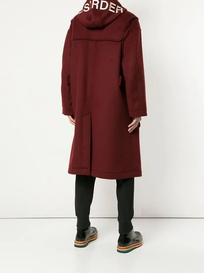 Shop Undercover Hooded Duffle Coat In Bordeaux