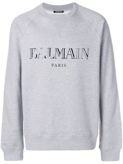 Shop Balmain Logo Print Sweatshirt In Grey