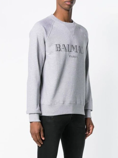 Shop Balmain Logo Print Sweatshirt In Grey