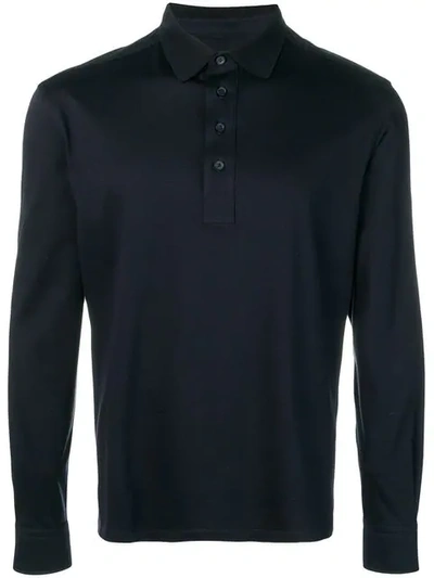 Shop Ermenegildo Zegna Long Sleeved Polo Shirt In Blue