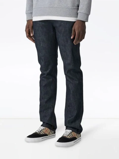 Shop Burberry Straight Fit Japanese Selvedge Denim Jeans In Mid Indigo Blue