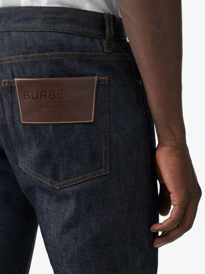 Shop Burberry Straight Fit Japanese Selvedge Denim Jeans In Mid Indigo Blue