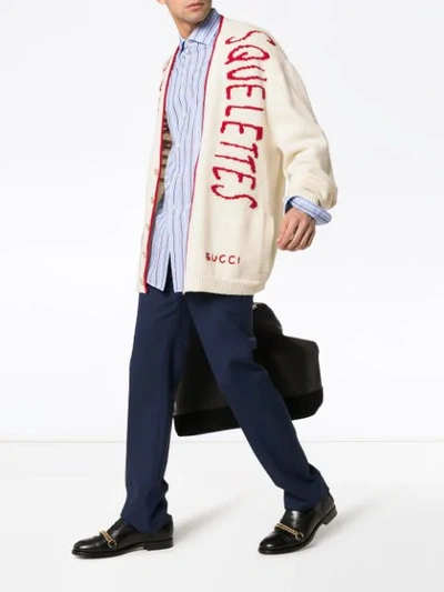 Shop Gucci Chambre Squelettes Wool Cardigan In 9133 White/red