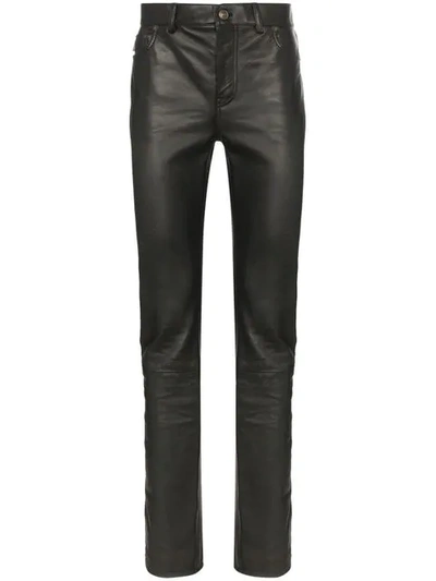 Shop Balenciaga Fitted Leather Trousers - Black