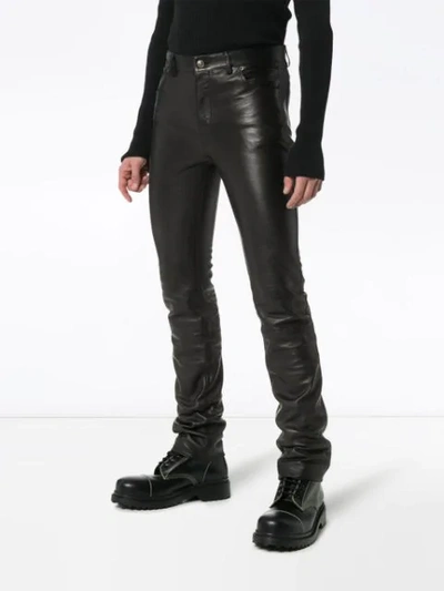 Shop Balenciaga Fitted Leather Trousers - Black