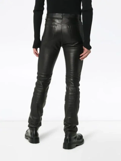 Shop Balenciaga Fitted Leather Trousers - Black