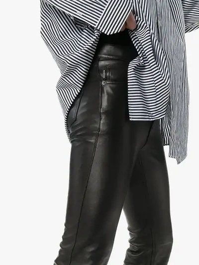 Shop Balenciaga Fitted Leather Trousers - Black