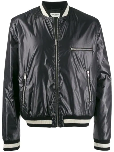 Shop Saint Laurent Varsity Inspired Teddy Jacket In Black