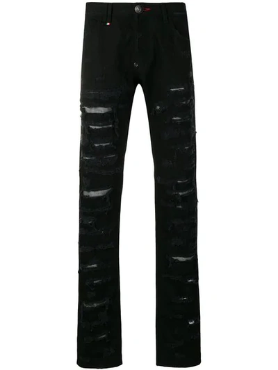 Shop Philipp Plein Ripped Detailed Jeans In Black
