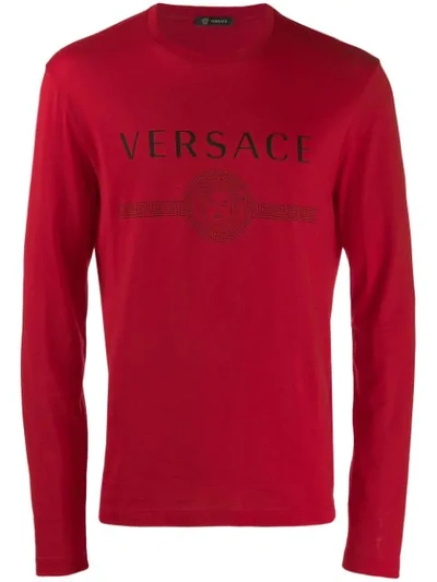 Shop Versace Medusa Long Sleeved T-shirt In Red