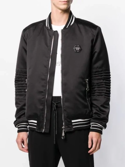 PHILIPP PLEIN EMBELLISHED LOGO BOMBER JACKET - 黑色