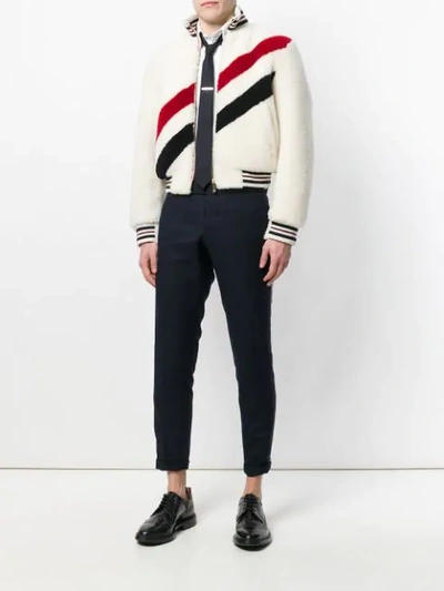 Shop Thom Browne Knitted Stripe Blouson Jacket In White