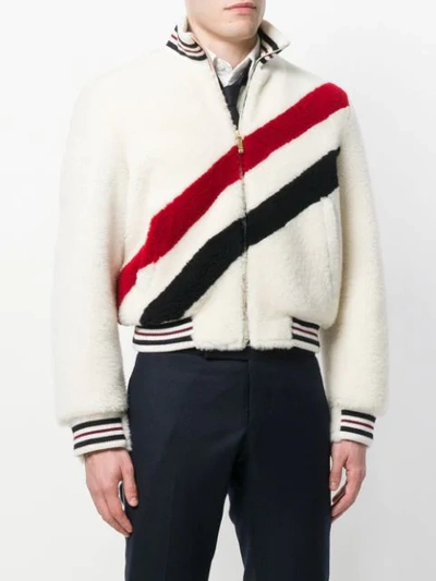 Shop Thom Browne Knitted Stripe Blouson Jacket In White