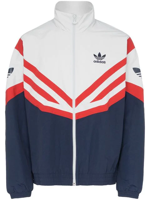 white adidas jacket with red stripes