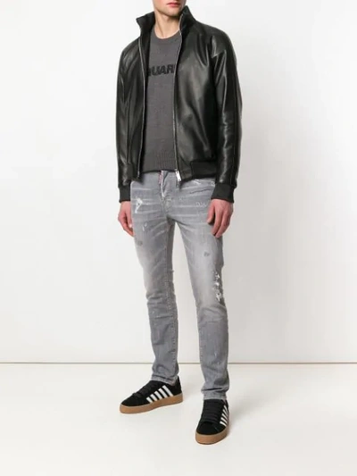 Shop Dsquared2 Distressed Slim Jeans In Grey